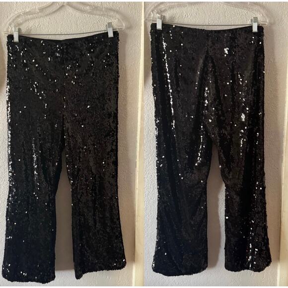 House of Harlow Sequin Black Straight Leg Pants Party Holiday Size M - Picture 2 of 6